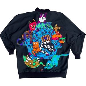 Silkscapes 80s 90s Vintage Art to Wear Cat Lady Colorful Oversized Jacket Small